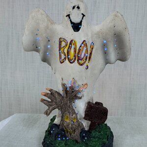 Battery Operated Tabletop Ghost Candle Fiber Optic Color Changing Halloween Boo!